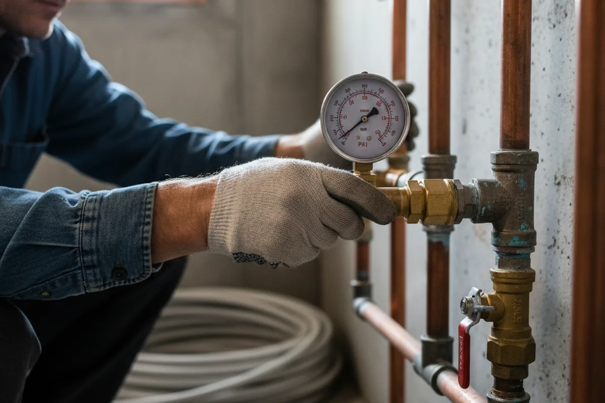 Pressure testing a repaired line during Water Line Repair in Reliance